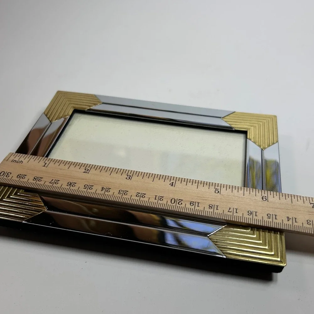 Vintage Art Deco Mixed Metal Picture Frame Gold Silver Ribbed Geometric 5x7